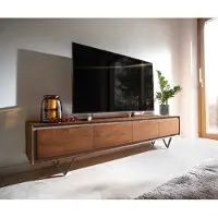 DELIFE Meuble-TV Stonegrace 200 cm acacia marron placage pierre 4 portes pied en V noir