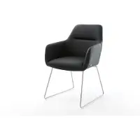DELIFE Chaise-de-salle-à-manger Pejo-Flex cuir de vache noir pied trapèze acier inoxydable brossé ressorts ensachés