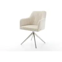 DELIFE Chaise-pivotante Greg-Flex côtelé beige pied croisé large acier inoxydable brossé pivotement sur 360° fonction bascule ressorts ensachés