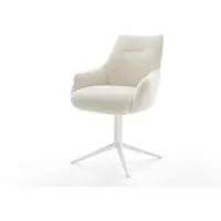 DELIFE Chaise-pivotante Alja-Flex avec accoudoirs tissu teddy beige pied de chaise 4 branches blanc pivotement sur 360° fonction bascule resorts ensachés