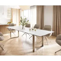 DELIFE Table-à-manger Edge 300x100 céramique Laminam statuarietto blanc inox étroit
