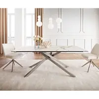 DELIFE Table à manger Edge 200x100 céramique Calacatta Luxe blanc-doré-gris cadre croisé rectangulaire acier inoxydable