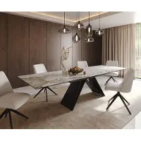 DELIFE Table à manger Edge 200-300x100 céramique Minas mélange blanc-beige cadre en V acier plat noir extensible