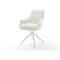 DELIFE Chaise-pivotante Alja-Flex avec accoudoirs bouclé doux beige pied croisé large blanc pivotement sur 360° fonction bascule resorts ensachés