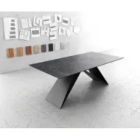 DELIFE Table-à-manger Edge 200x100cm Laminam céramique gris V-pieds milieu noir