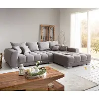 DELIFE Canapé-panoramique Josea 300x220 cm microfibre gris pierre Recamière à droite