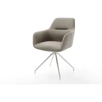 DELIFE Chaise-de-salle-à-manger Pejo-Flex cuir de vache couleur boue pied croisé conique acier inoxydable brossé ressorts ensachés