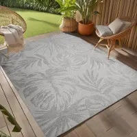 Teppium Tapis Extérieur Gris 140x200 cm Résistant aux Intempéries UV Facile d’Entretien Motif Feuilles de Palmier pour Cuisine Balcon Terrasse Jardin Salon