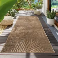 Teppium Tapis Extérieur Couloir 80x150 cm Résistant aux Intempéries Facile d’Entretien Aspect Jute Naturel Design Palmiers pour Entrée Cuisine Terrasse Balcon