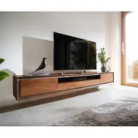 DELIFE Meuble-TV Stonegrace 240 cm acacia marron 2 portes 2 tiroirs 1 compartiment Placage pierre Flottant