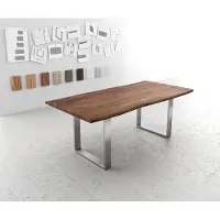 DELIFE Table-à-manger Edge 200x100 acacia marron acier inoxydable mince Live-Edge