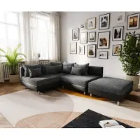 DELIFE Canapé d'angle Clovis noir canapé module tabouret ottoman gauche