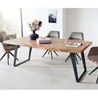 DELIFE Table-à-manger Edge 200x100 XL acacia nature métal incliné Live-Edge