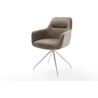 DELIFE Chaise-de-salle-à-manger Pejo-Flex microvelours taupe vintage pied croisé conique acier inoxydable brossé ressorts ensachés