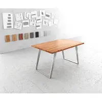 DELIFE Table-à-manger Edge 140x90cm acacia nature acier inoxydable argent incliné Live-Edge