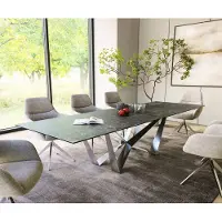DELIFE Table-à-manger Edge 300x100cm Laminam céramique gris pieds milieu acier plat argent