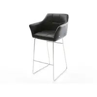 DELIFE Chaise-de-bar Yulo-Flex cuir véritable noir cadre de patins acier inoxydable
