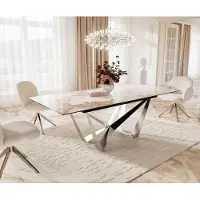 DELIFE Table à manger Edge 180-220x100 céramique Minas mélange blanc-beige Spider acier plat acier inoxydable extensible