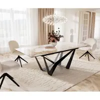 DELIFE Table à manger Edge 180-220x100 céramique Minas mélange blanc-beige Spider acier plat noir extensible