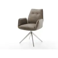 DELIFE Chaise-pivotante Zoa-Flex microvelours taupe vintage pied croisé large acier inoxydable brossé pivotement sur 360° fonction bascule ressorts ensachés