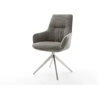 DELIFE Chaise-pivotante Zelia-Flex avec accoudoirs bouclé doux couleur boue pied croisé large acier inoxydable pivotement sur 360° fonction bascule resorts ensachés