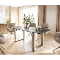 DELIFE Table-à-manger Edge forme Boot 200x100 céramique Laminam noir desir brun inox étroit