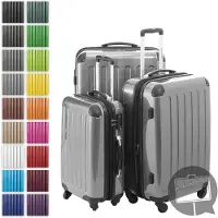 Hauptstadtkoffer - Alex - Set de valises 3 tailles valises à coque dure Trolleys extensible, 4 roulettes, coque dure brillante Set de valises de voyage, expandable travel luggage,Argent