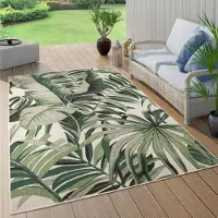 Paco Home Tapis d'extérieur résistant aux intempéries Balcon Palmiers Jungle Motif floral bohème Vert Taille 120 cm Rond