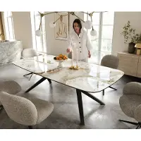 DELIFE Table à manger Edge Boot 240x120 cm Céramique Minas Melange Blanc-Beige Zenthara anguleux Métal Noir