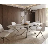DELIFE Table à manger Edge 200-300x100 céramique Minas mélange blanc-beige cadre croisé rectangulaire acier inoxydable extensible