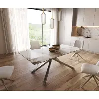 DELIFE Table à manger Edge 200x100 céramique Minas mélange blanc-beige cadre croisé rectangulaire acier inoxydable