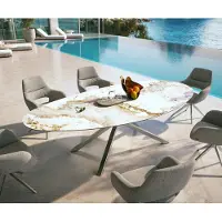 DELIFE Table d’extérieur Edge Ovale 280x130 cm céramique Minas Melange blanc-beige piètement croisé rectangulaire en acier inoxydable