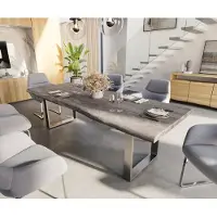 DELIFE Table-à-manger Edge 260x100 XL acacia platine acier inoxydable mince Live-Edge