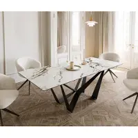 DELIFE Table à manger Edge 180-220x100 céramique Calacatta Luxe blanc-doré-gris Spider acier plat noir extensible