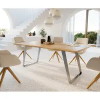 DELIFE Table à manger Edge 200x100x2,5-3 chêne nature acier inoxydable inclinée Live-Edge