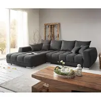 DELIFE Canapé-panoramique Josea 300x220 cm microfibre noir recamière à gauche