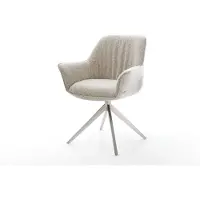 DELIFE Chaise-pivotante Keila-Flex avec accoudoirs tissu tissé doux beige pied croisé large acier inoxydable pivotement sur 360° fonction bascule