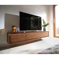 DELIFE Meuble-TV Stonegrace 200 cm acacia marron plaqué pierre 4 portes en suspension