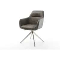 DELIFE Chaise-pivotante Pejo-Flex microvelours gris antique pied croisé large acier inoxydable brossé pivotement sur 360° fonction bascule ressorts ensachés