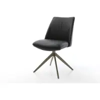 DELIFE Chaise-pivotante Elso-Flex cuir de vache noir pied croisé large aspect titane pivotement sur 360° fonction bascule ressorts ensachés
