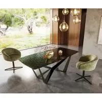 DELIFE Table à manger Edge en forme de bateau 200x100 verre fondu noir fumé relief en 3D Spider acier plat noir