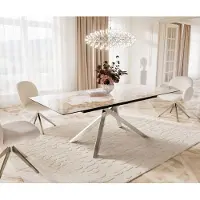 DELIFE Table à manger Edge 180-220x100 céramique Minas mélange blanc-beige cadre croisé rectangulaire acier inoxydable extensible