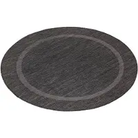 Teppium Tapis Extérieur Rond 200 cm Noir Design Bordure Tissage Plat Résistant Lavable Grand pour Salon Terrasse Jardin