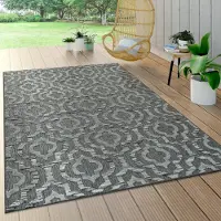 Paco Home Tapis d'intérieur et d'extérieur, terrasse et balcon, résistant aux intempéries Modernes Motifs géométriques Taille 200 cm Rond