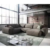 DELIFE Canapé panoramique Lanzo XL 360x260 cm microfibre marron kaki Recamière variable