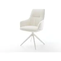 DELIFE Chaise-pivotante Zelia-Flex avec accoudoirs bouclé doux beige pied croisé large blanc pivotement sur 360° fonction bascule resorts ensachés