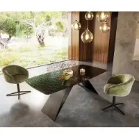 DELIFE Table à manger Edge en forme de bateau 200x100 verre fondu noir fumé relief en 3D cadre en V acier plat noir