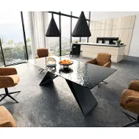 DELIFE Table à manger Edge 200x100 verre fondu noir fumé relief en 3D cadre en V acier plat noir