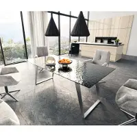 DELIFE Table à manger Edge 200x100 verre fondu noir fumé relief en 3D acier inoxydable incliné