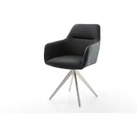 DELIFE Chaise-de-salle-à-manger Pejo-Flex cuir de vache noir pied croisé angulaire acier inoxydable brossé ressorts ensachés
